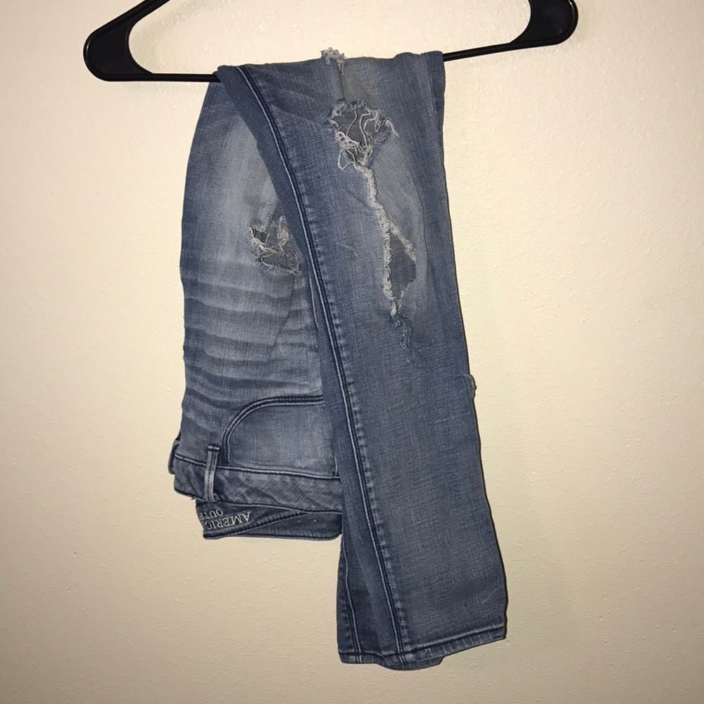 American Eagle ripped skinny jeans.